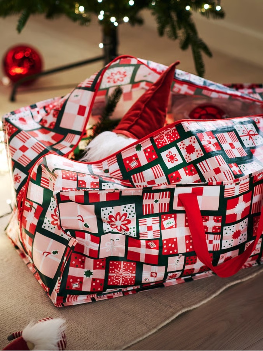 Holiday Gift Storage Bag – Red & Green Christmas Print